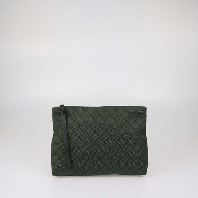 Bottega Veneta Green Intrecciato Print Nylon Wristlet Pouch