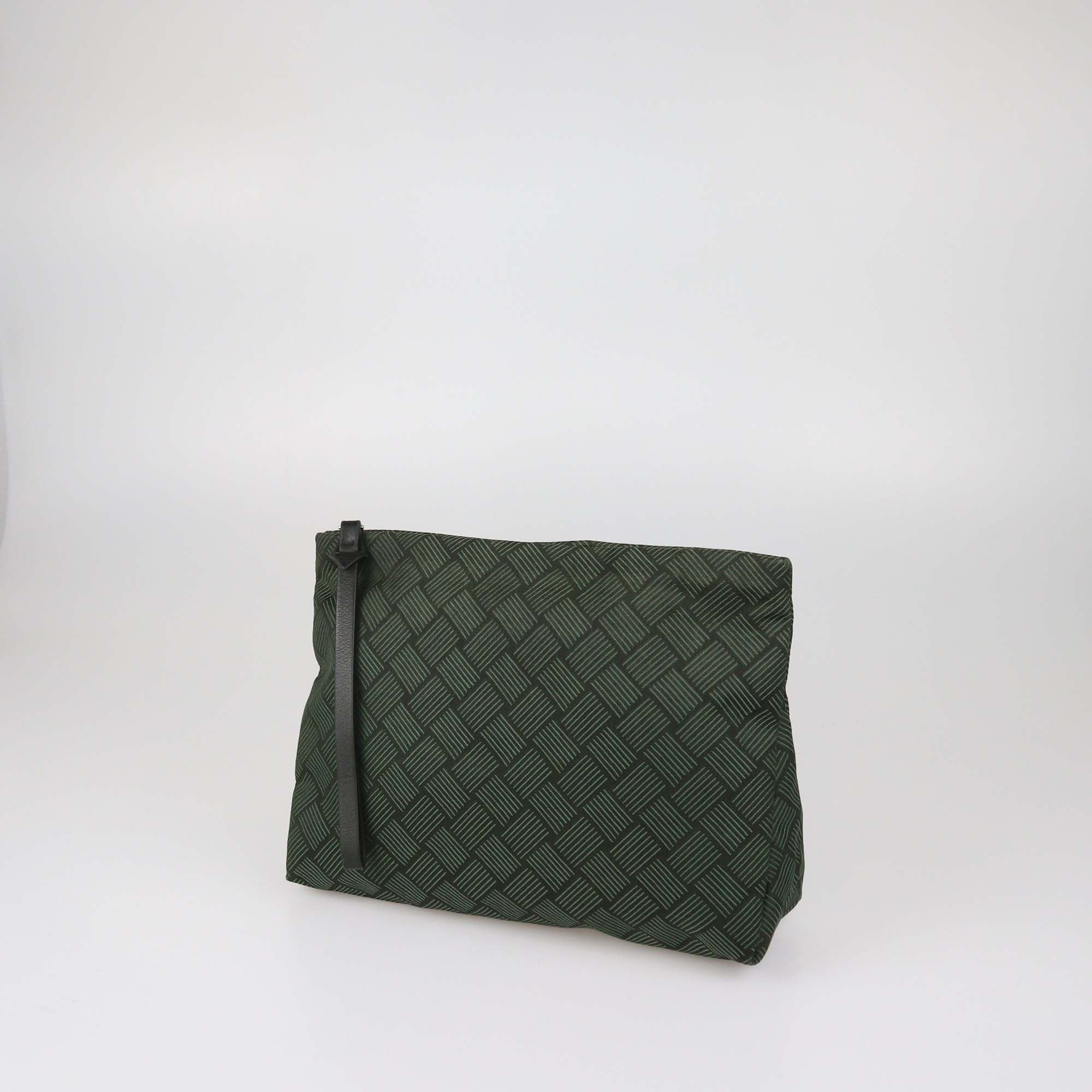 Bottega Veneta Green Intrecciato Print Nylon Wristlet Pouch