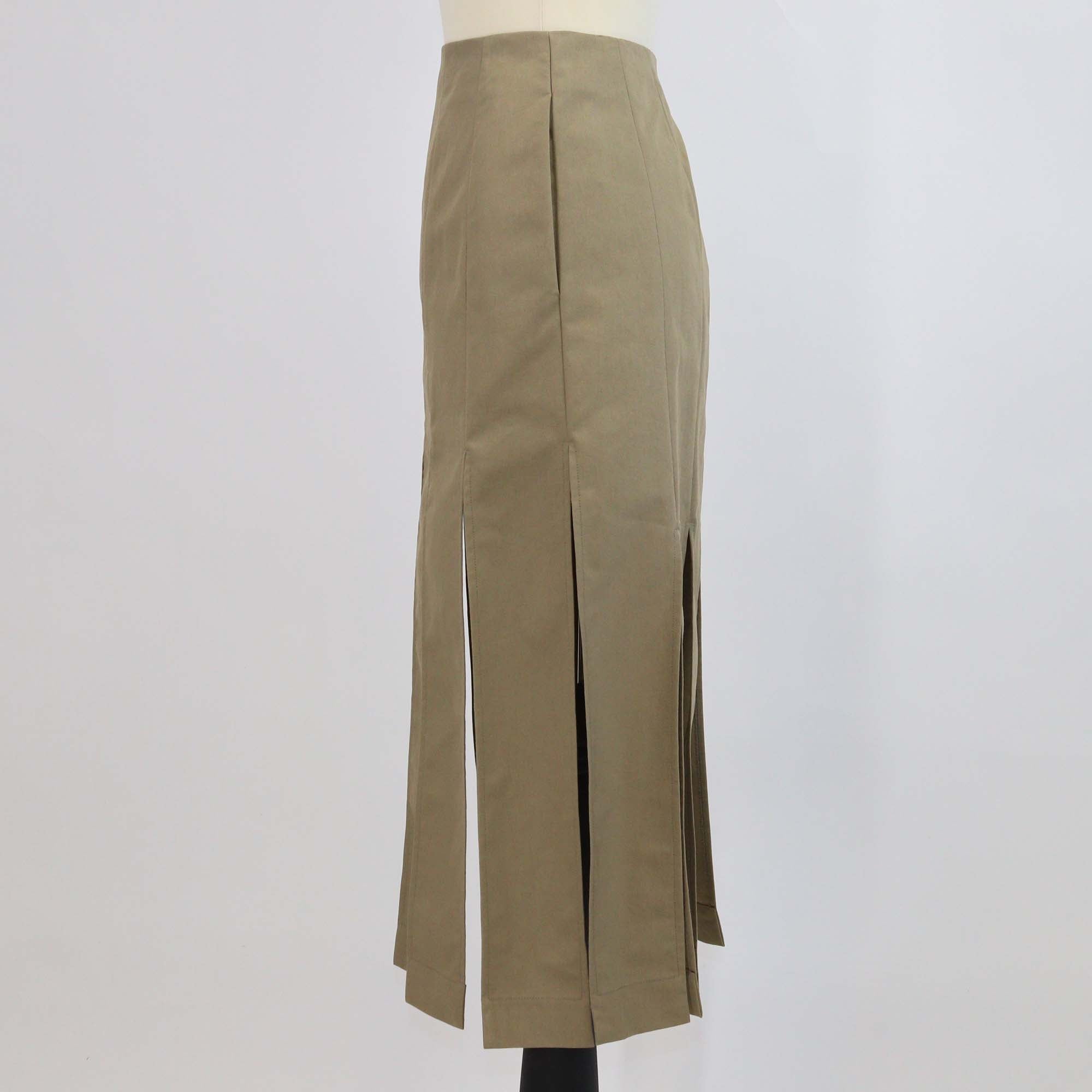 Simone Rocha Khaki Cotton Blended Multi Slit Midi Skirt