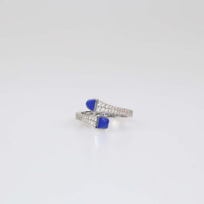Marli 18K White Gold Lapiz Lazuli Diamond Cleo Wrap Ring Size 6.5 US