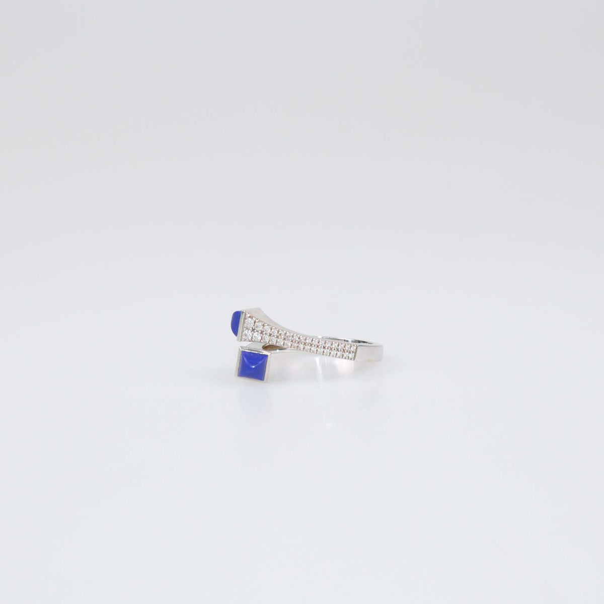 Marli 18K White Gold Lapiz Lazuli Diamond Cleo Wrap Ring Size 6.5 US