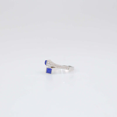Marli 18K White Gold Lapiz Lazuli Diamond Cleo Wrap Ring Size 6.5 US