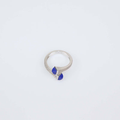 Marli 18K White Gold Lapiz Lazuli Diamond Cleo Wrap Ring Size 6.5 US
