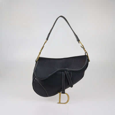Christian Dior Black Leather Saddle Bag