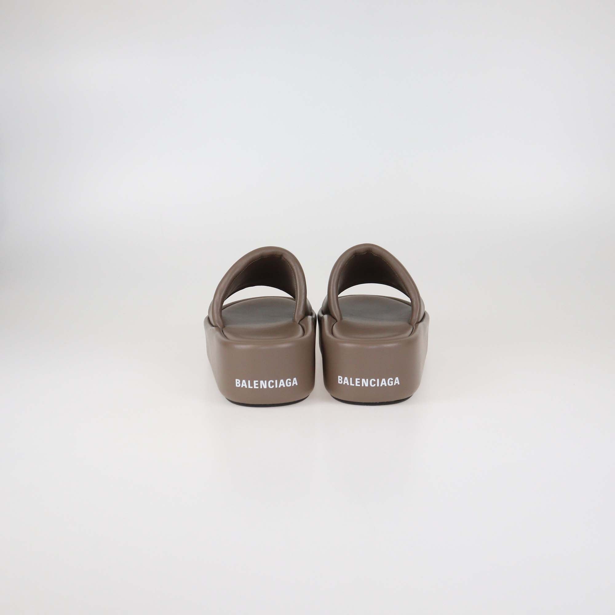 Balenciaga Beige Leather Rise Platform Sandals