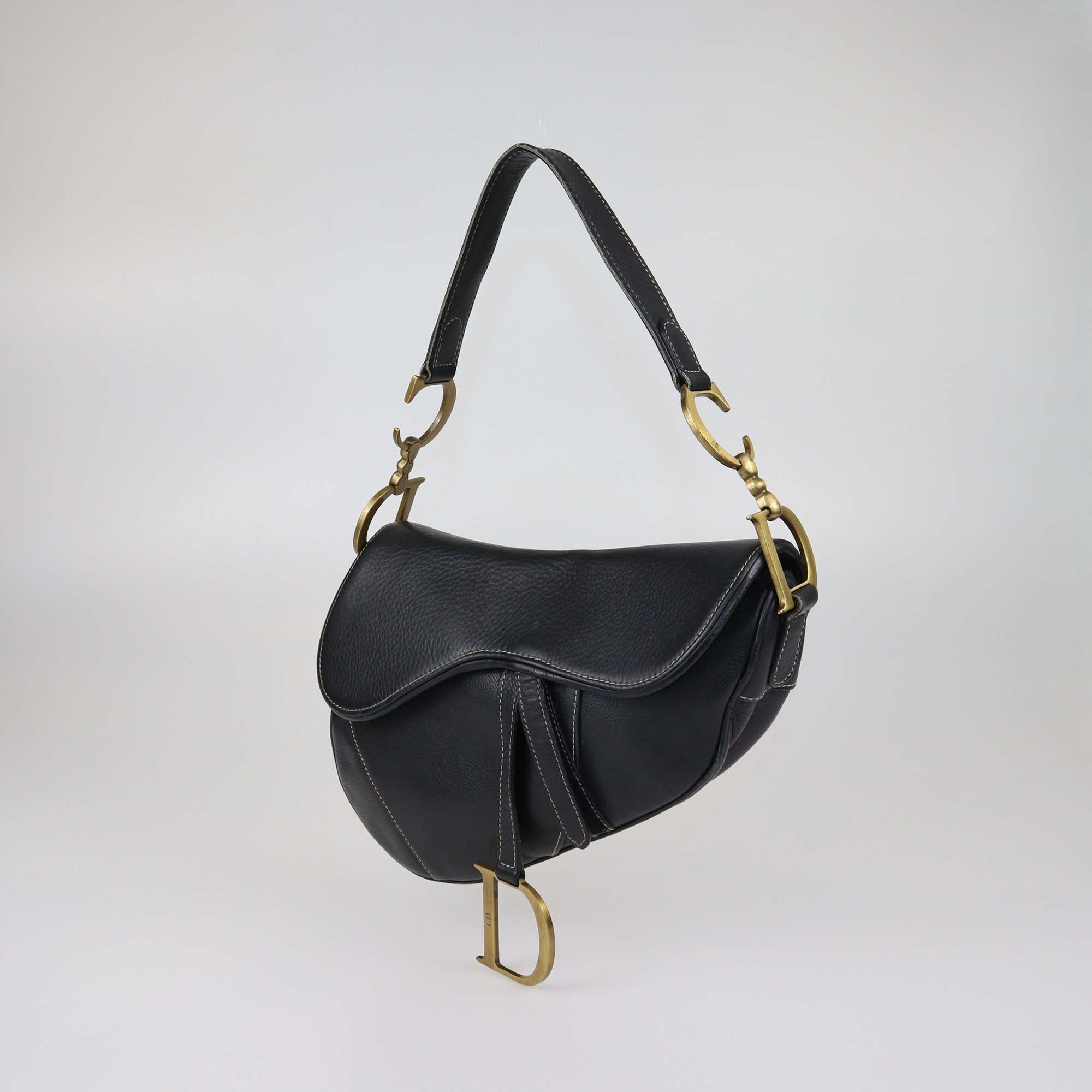 Christian Dior Black Leather Saddle Bag