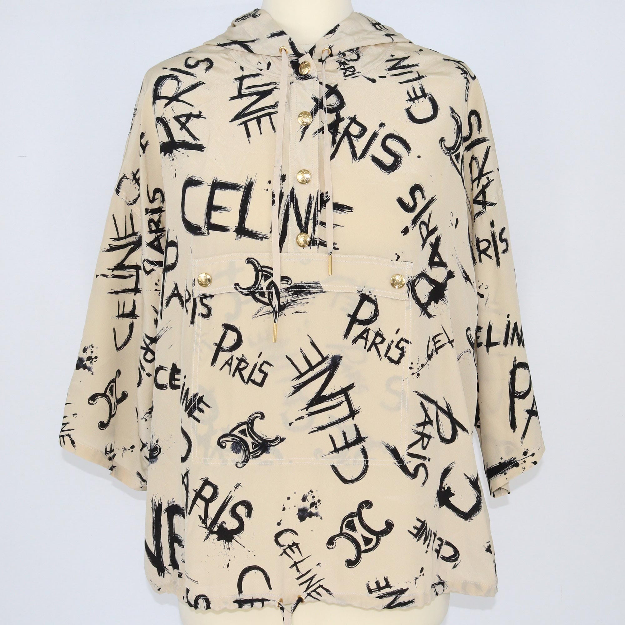 Celine Beige Logo Printed Hoodie Jacket Clothing Celine 