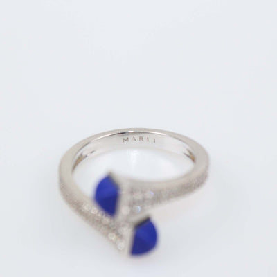 Marli 18K White Gold Lapiz Lazuli Diamond Cleo Wrap Ring Size 6.5 US