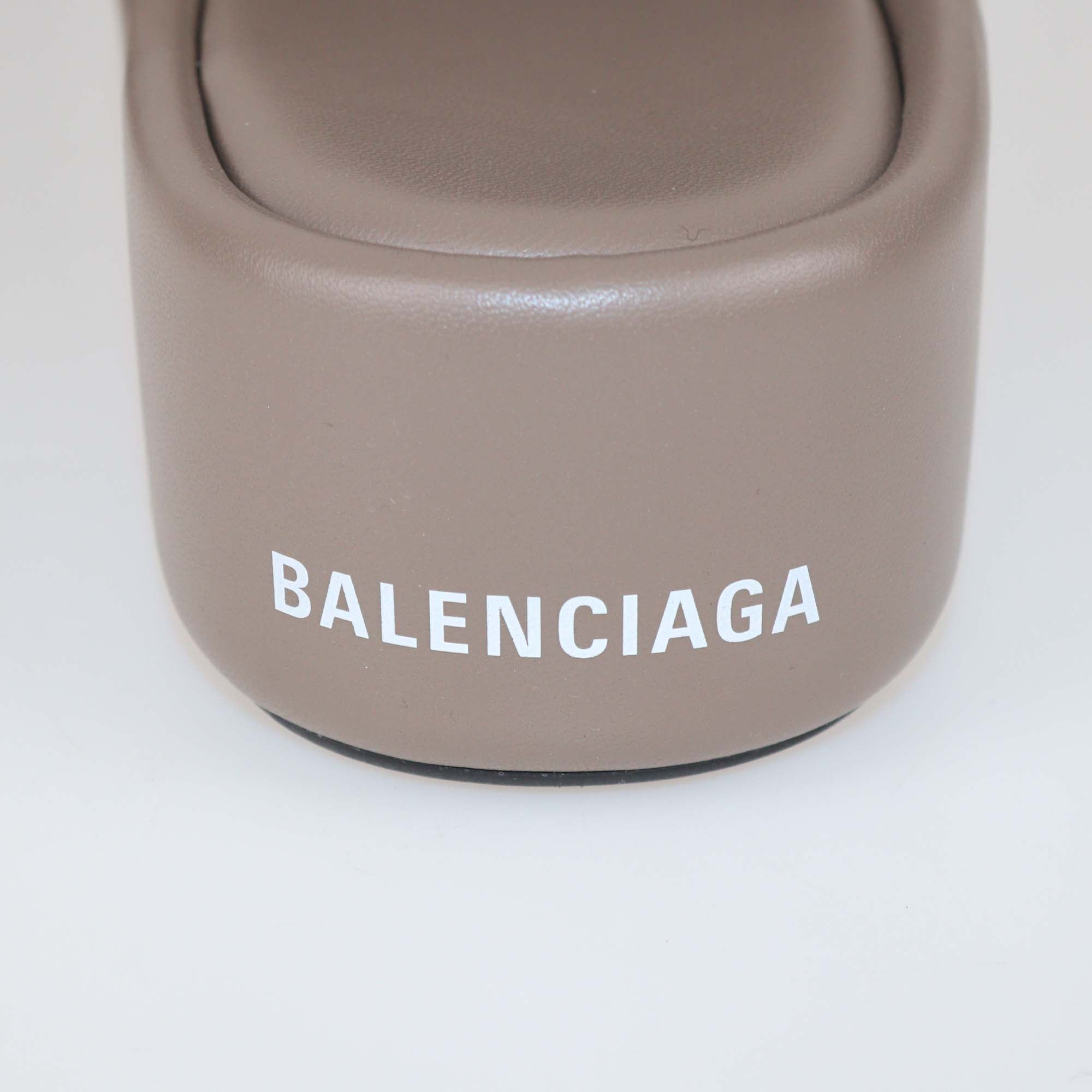 Balenciaga Beige Leather Rise Platform Sandals