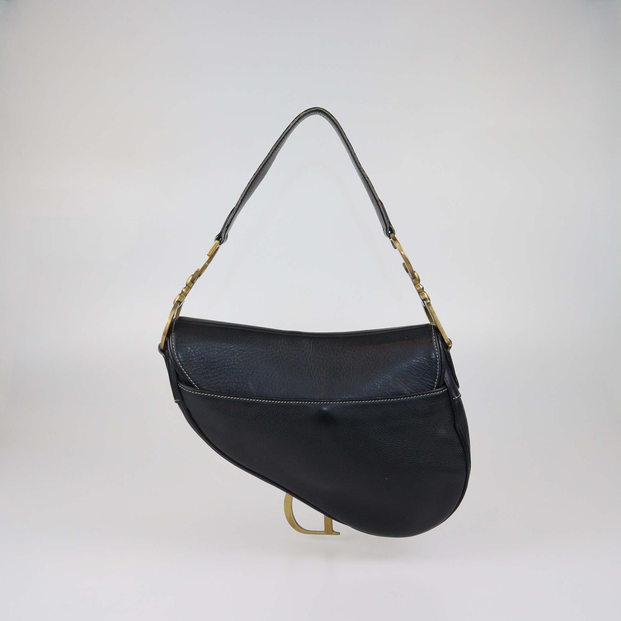 Christian Dior Black Leather Saddle Bag