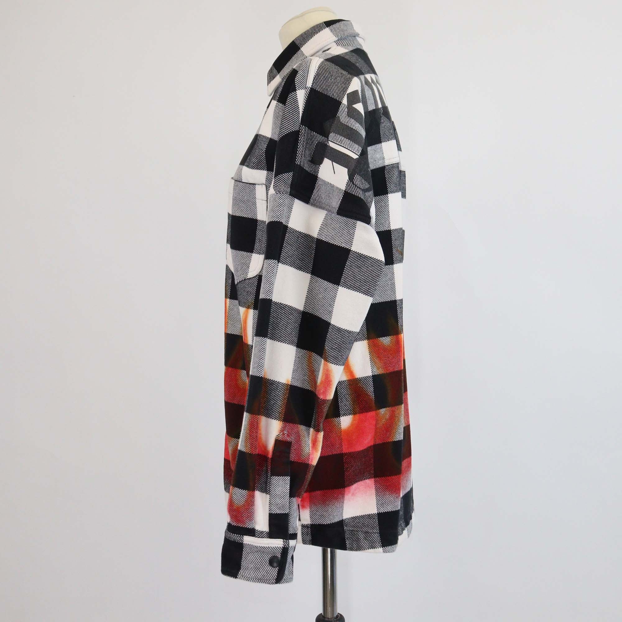 Palm Angels Black/White Cotton Checkered Burning Flame Print Overshirt