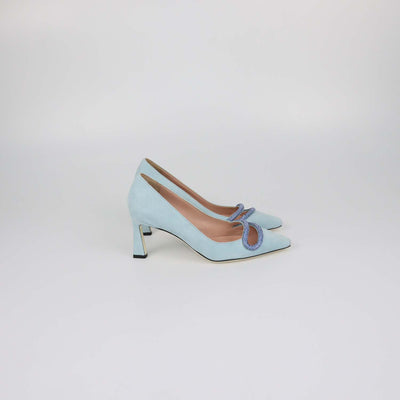 Pollini Sky Blue Suede Bling Bling Pumps