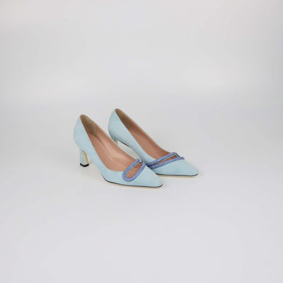 Pollini Sky Blue Suede Bling Bling Pumps