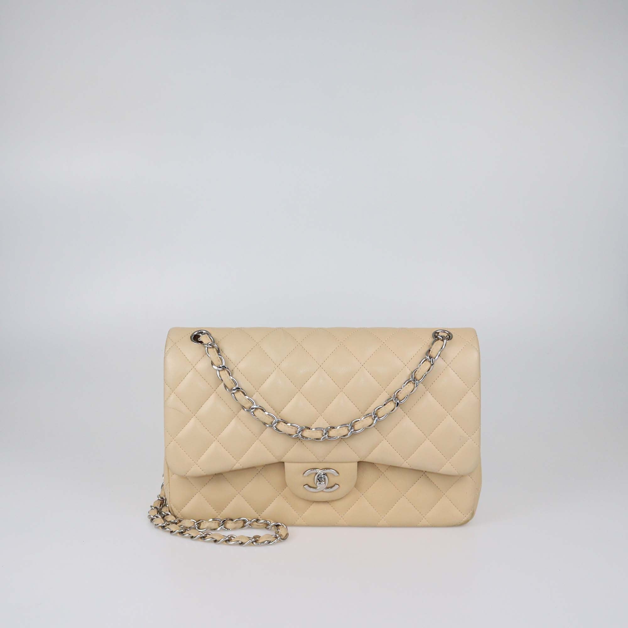 Chanel Beige Quilted Leather Jumbo Classic Double Flap Bag