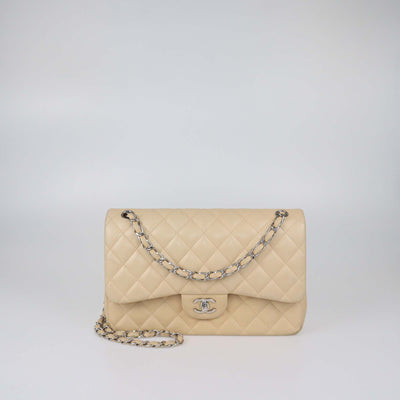 Chanel Beige Quilted Leather Jumbo Classic Double Flap Bag