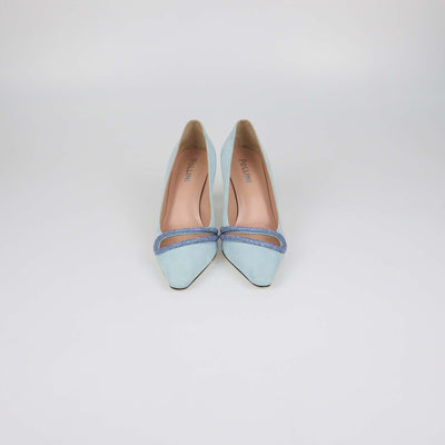 Pollini Sky Blue Suede Bling Bling Pumps