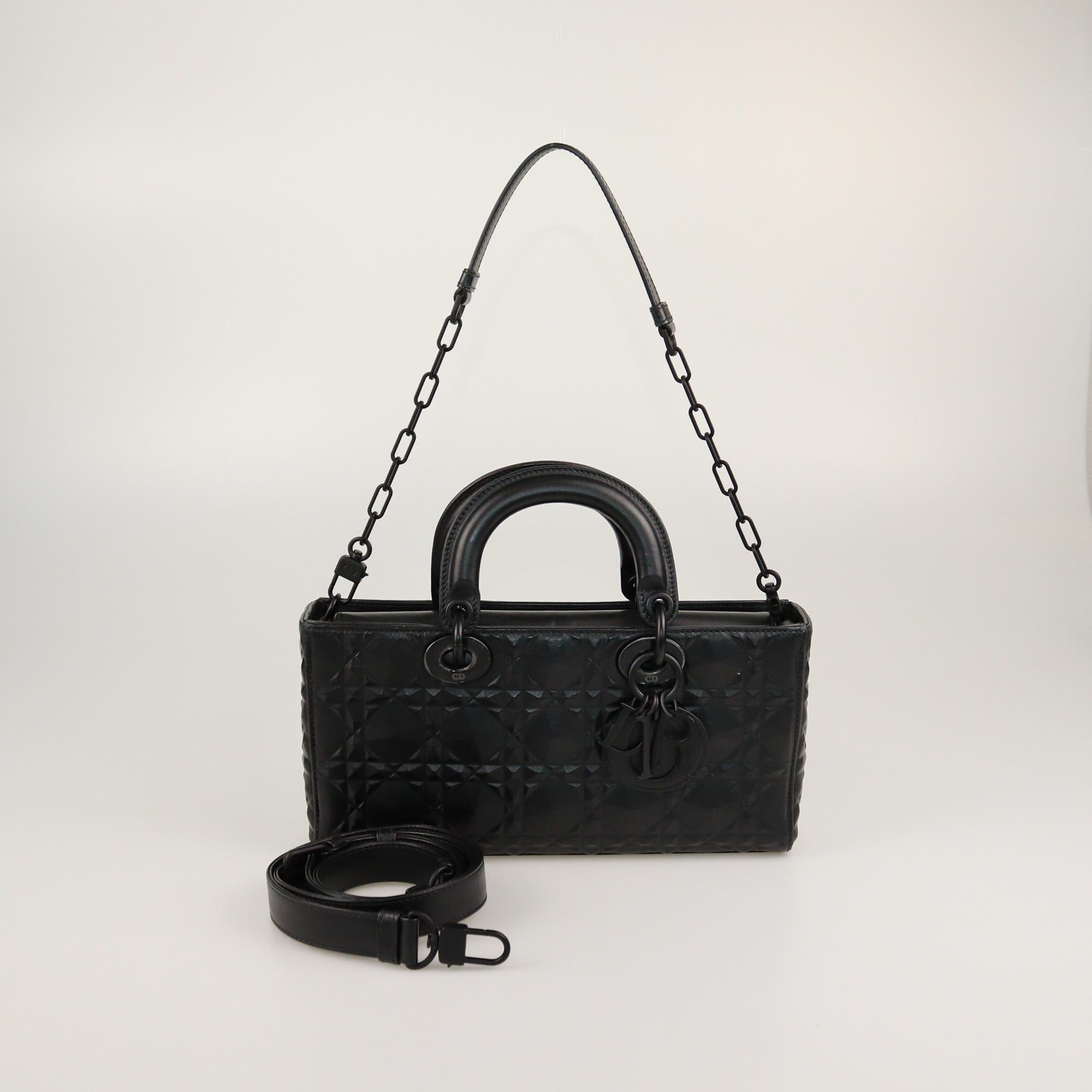 Christian Dior Black Ultramatte Cannage Diamond Medium Lady D-Joy Top Handle Bag Womens Christian Dior 