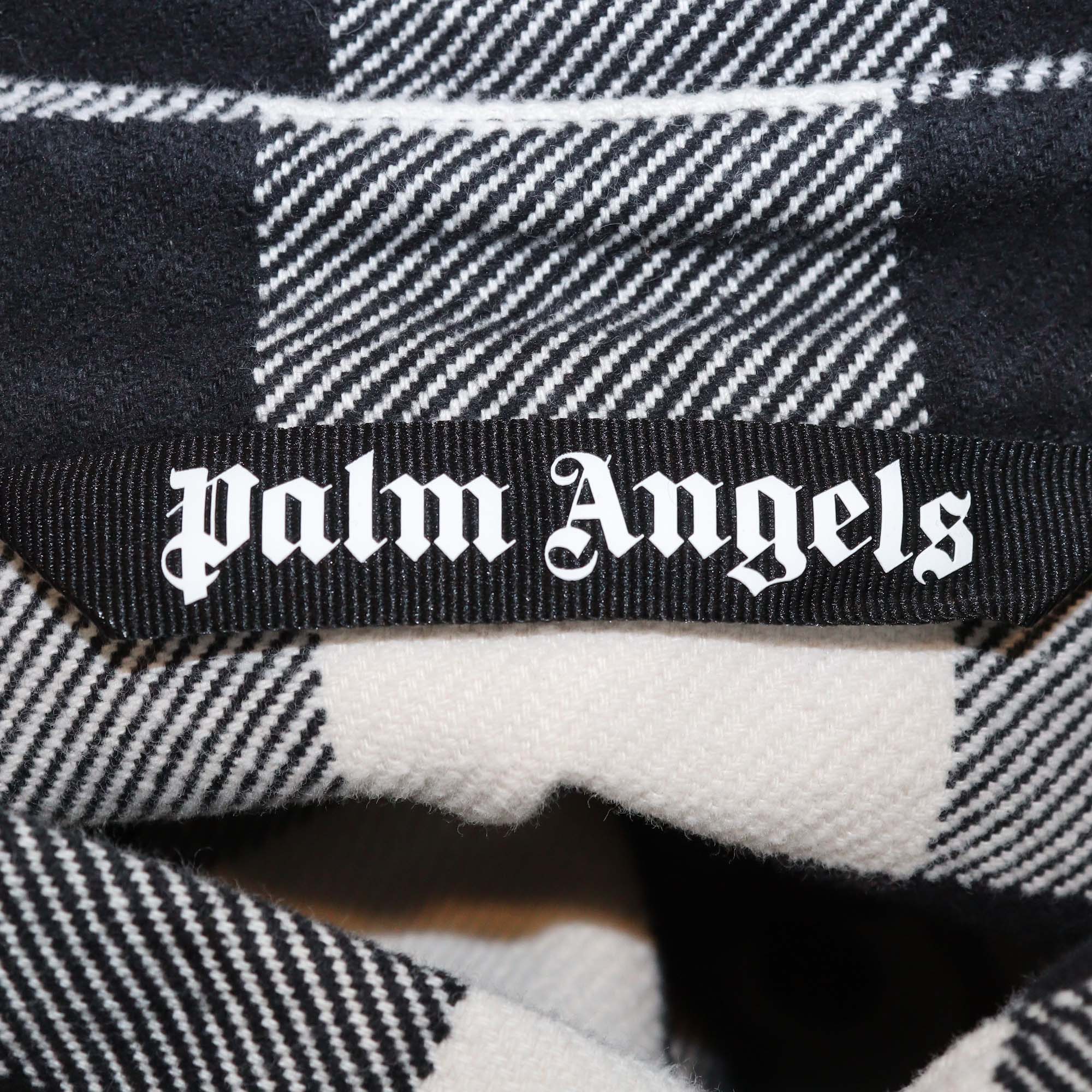Palm Angels Black/White Cotton Checkered Burning Flame Print Overshirt