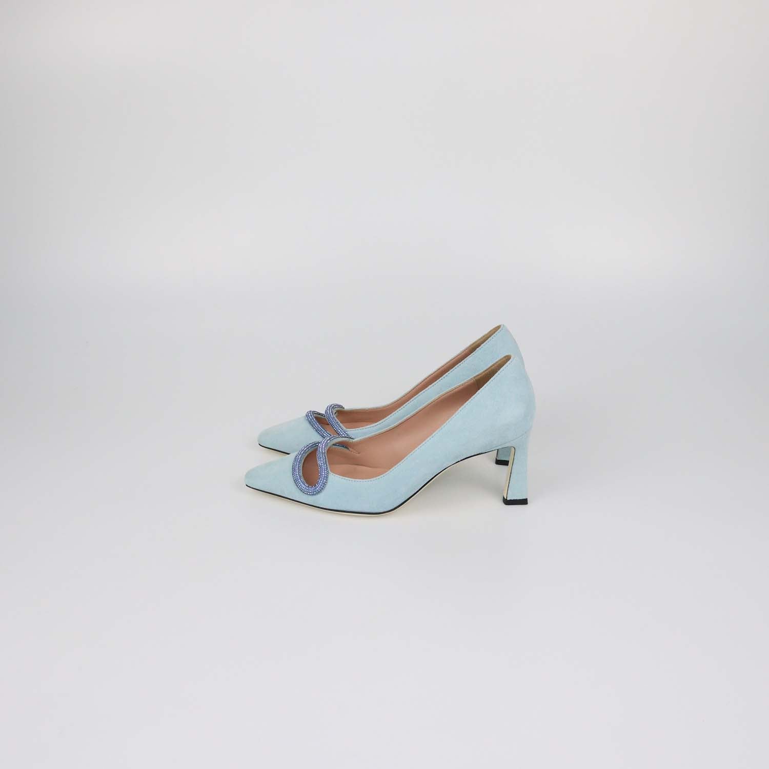 Pollini Sky Blue Suede Bling Bling Pumps