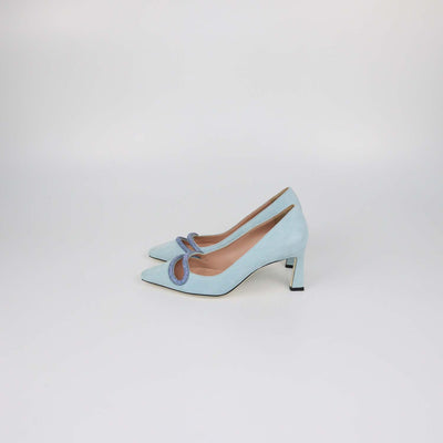 Pollini Sky Blue Suede Bling Bling Pumps
