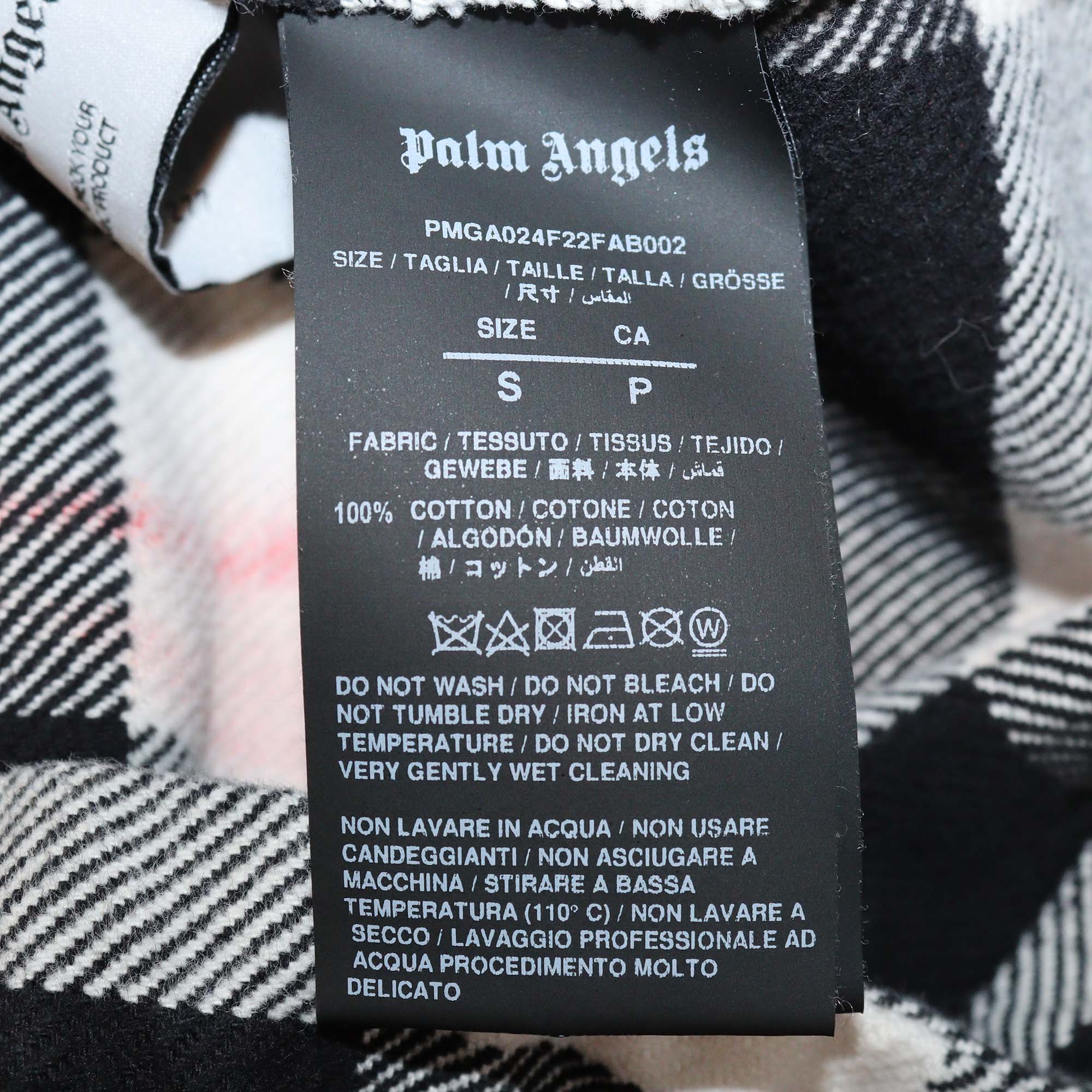 Palm Angels Black/White Cotton Checkered Burning Flame Print Overshirt
