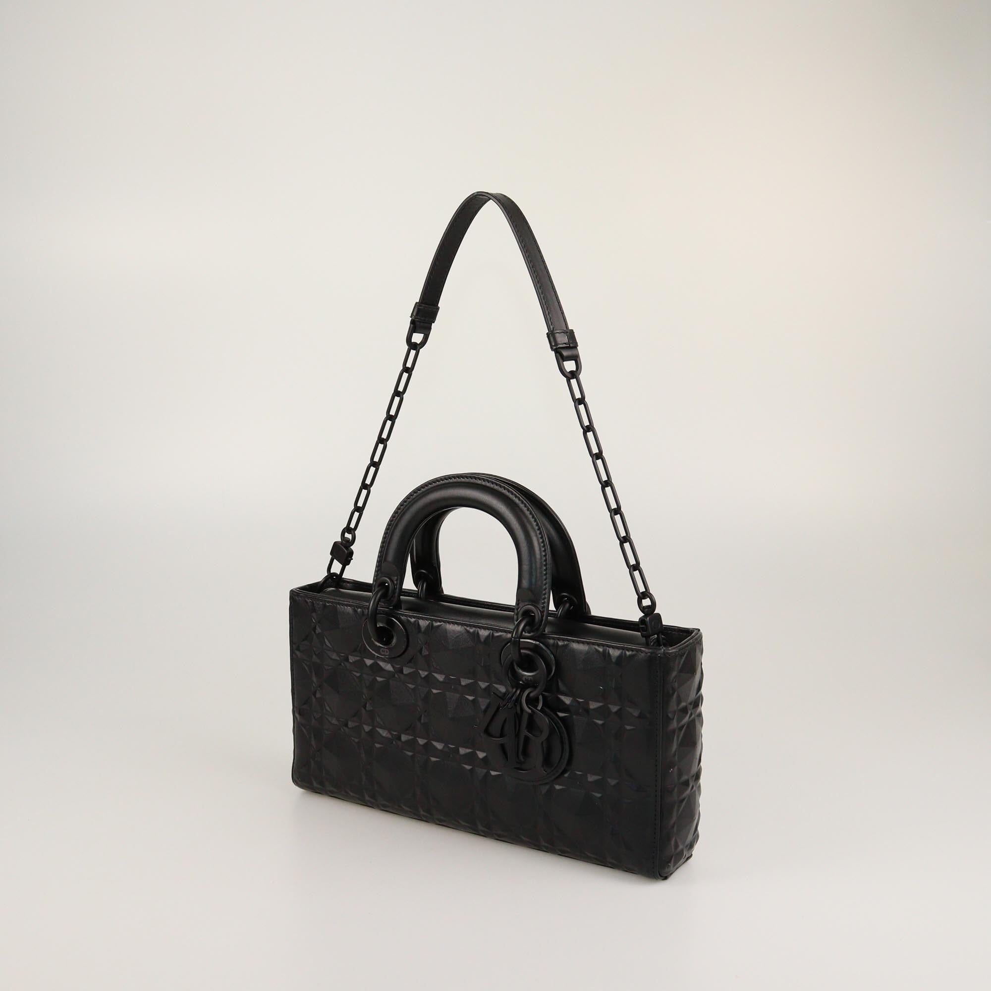 Christian Dior Black Ultramatte Cannage Diamond Medium Lady D-Joy Top Handle Bag Womens Christian Dior 