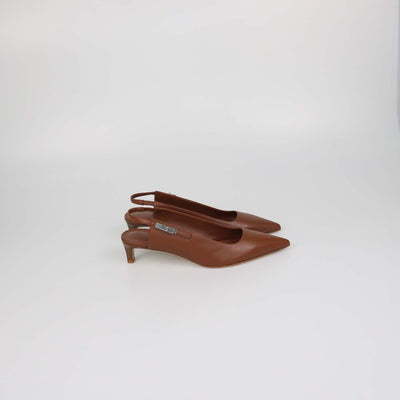 Hermes Gold Leather Lover 40 Slingback Pumps