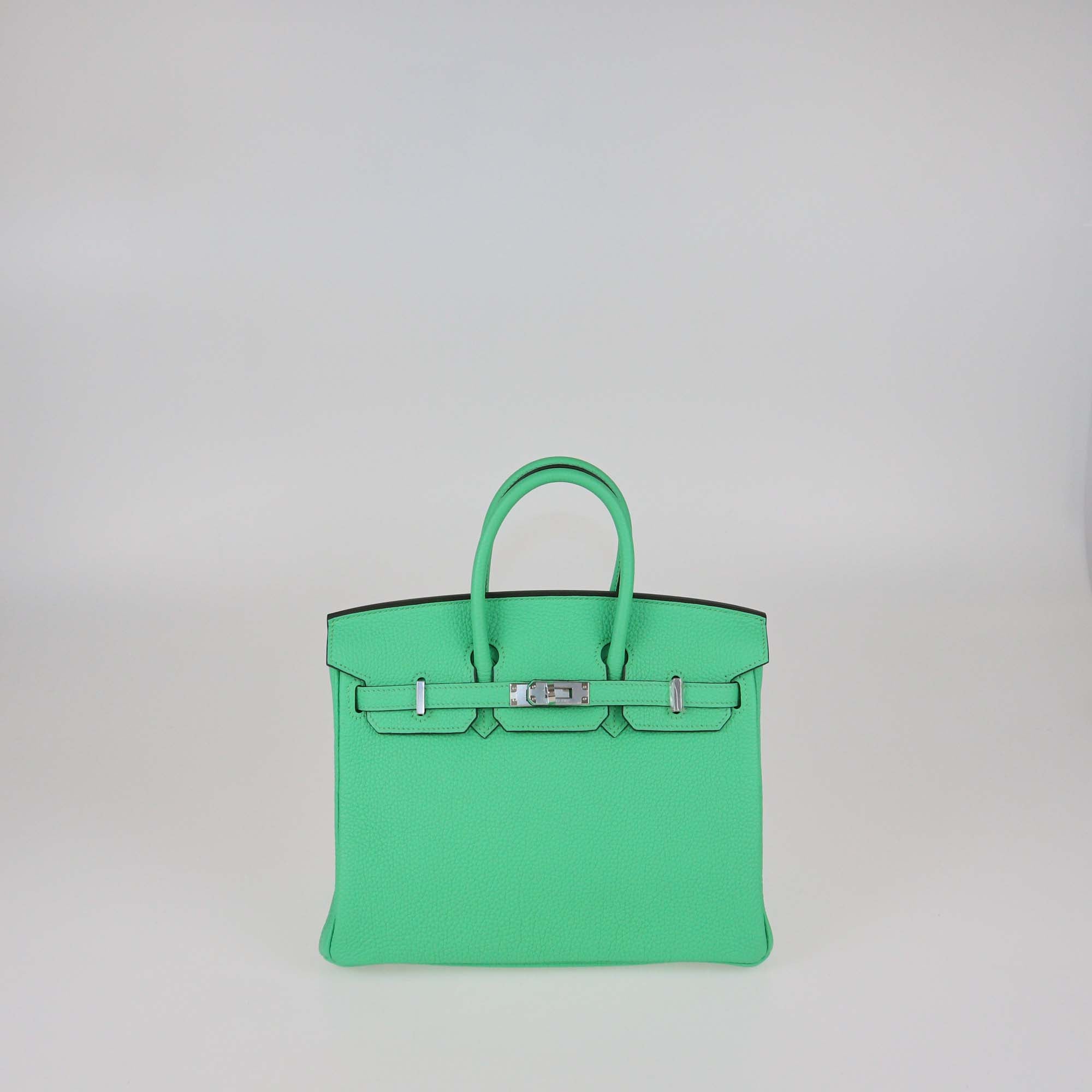 Hermes Vert Comic Togo Leather Palladium Hardware Birkin 25 Bag