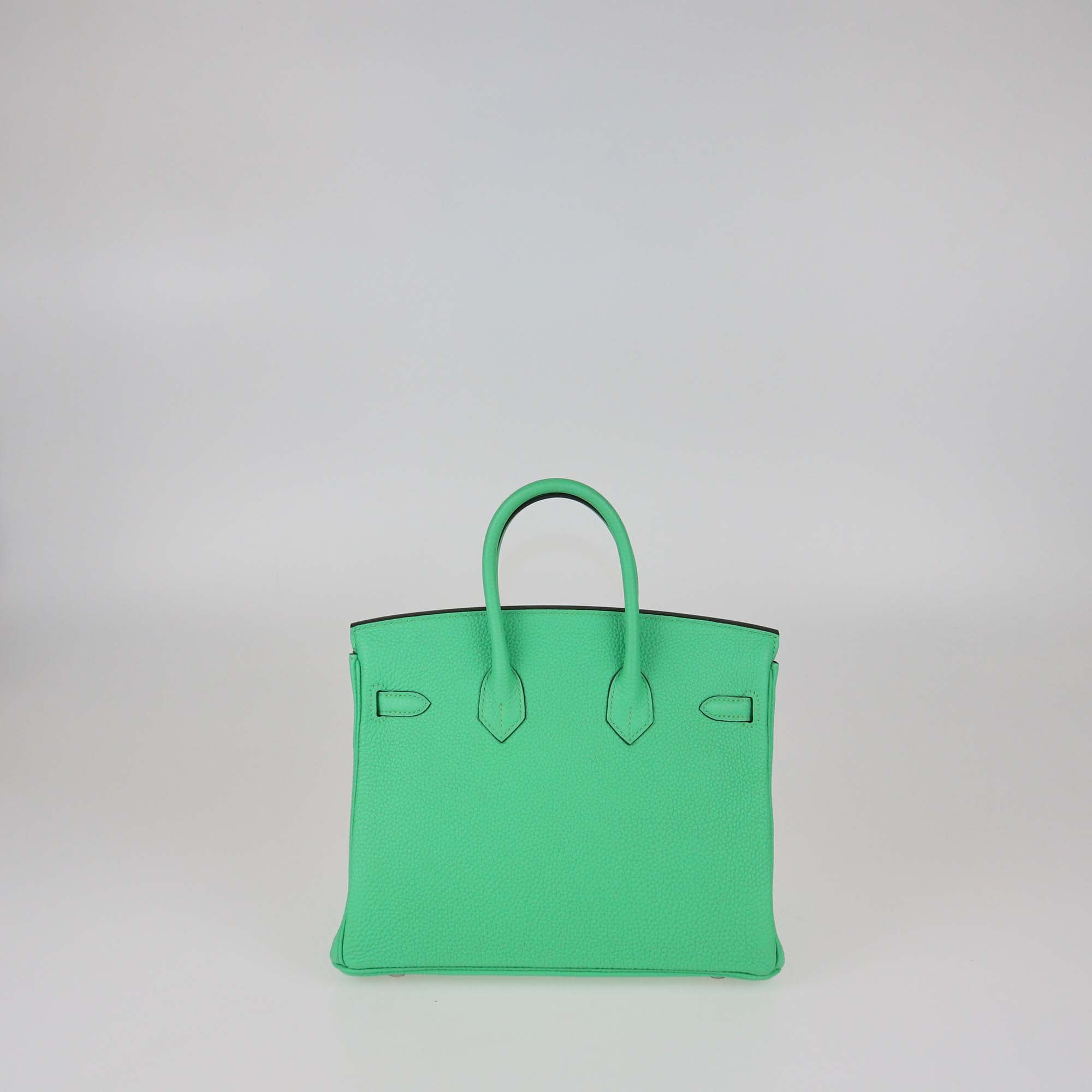 Hermes Vert Comic Togo Leather Palladium Hardware Birkin 25 Bag