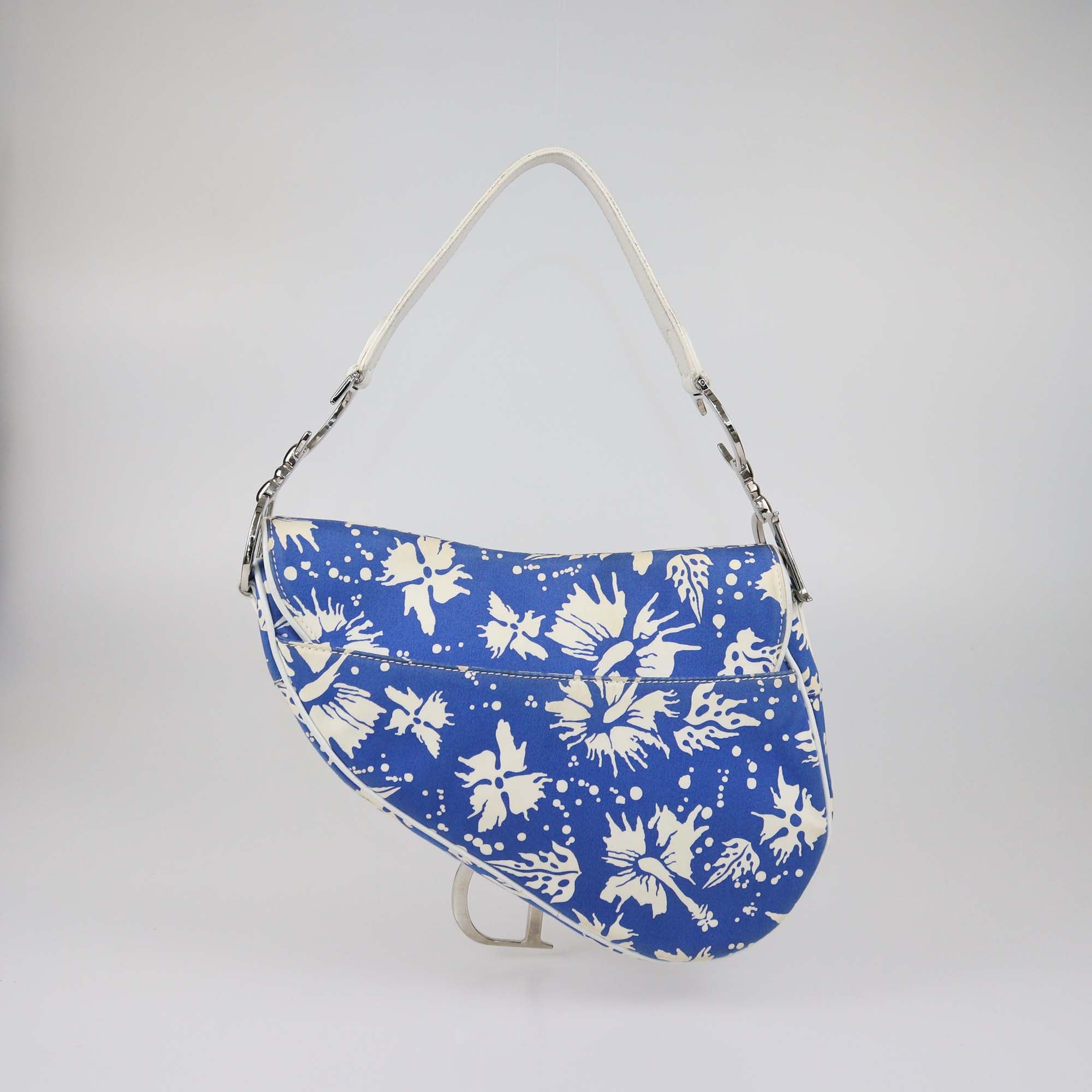 Christian Dior Blue/White Printed Fabric Saddle Bag