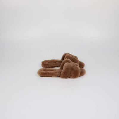 Hermes Gold Shearling Oran Sandals