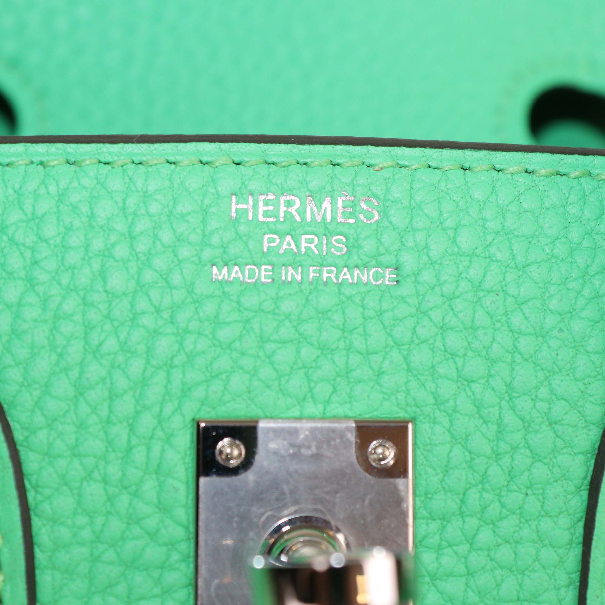 Hermes Vert Comic Togo Leather Palladium Hardware Birkin 25 Bag