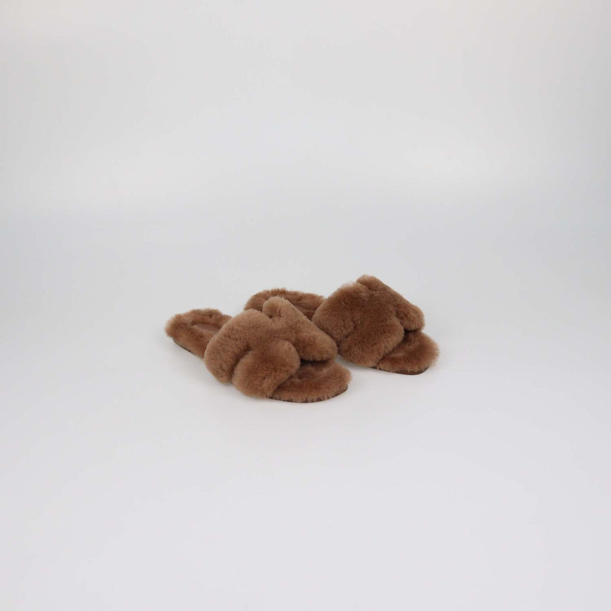 Hermes Gold Shearling Oran Sandals