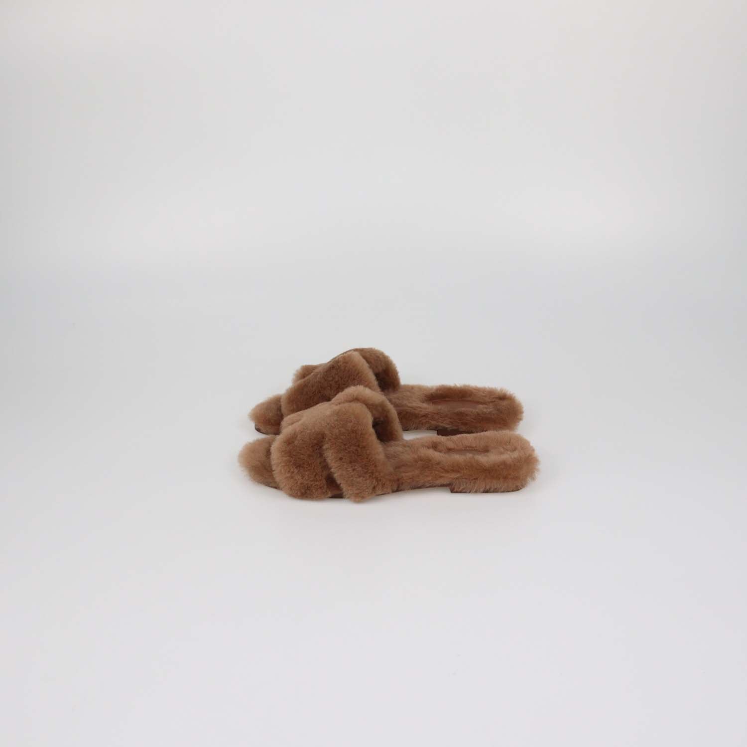 Hermes Gold Shearling Oran Sandals