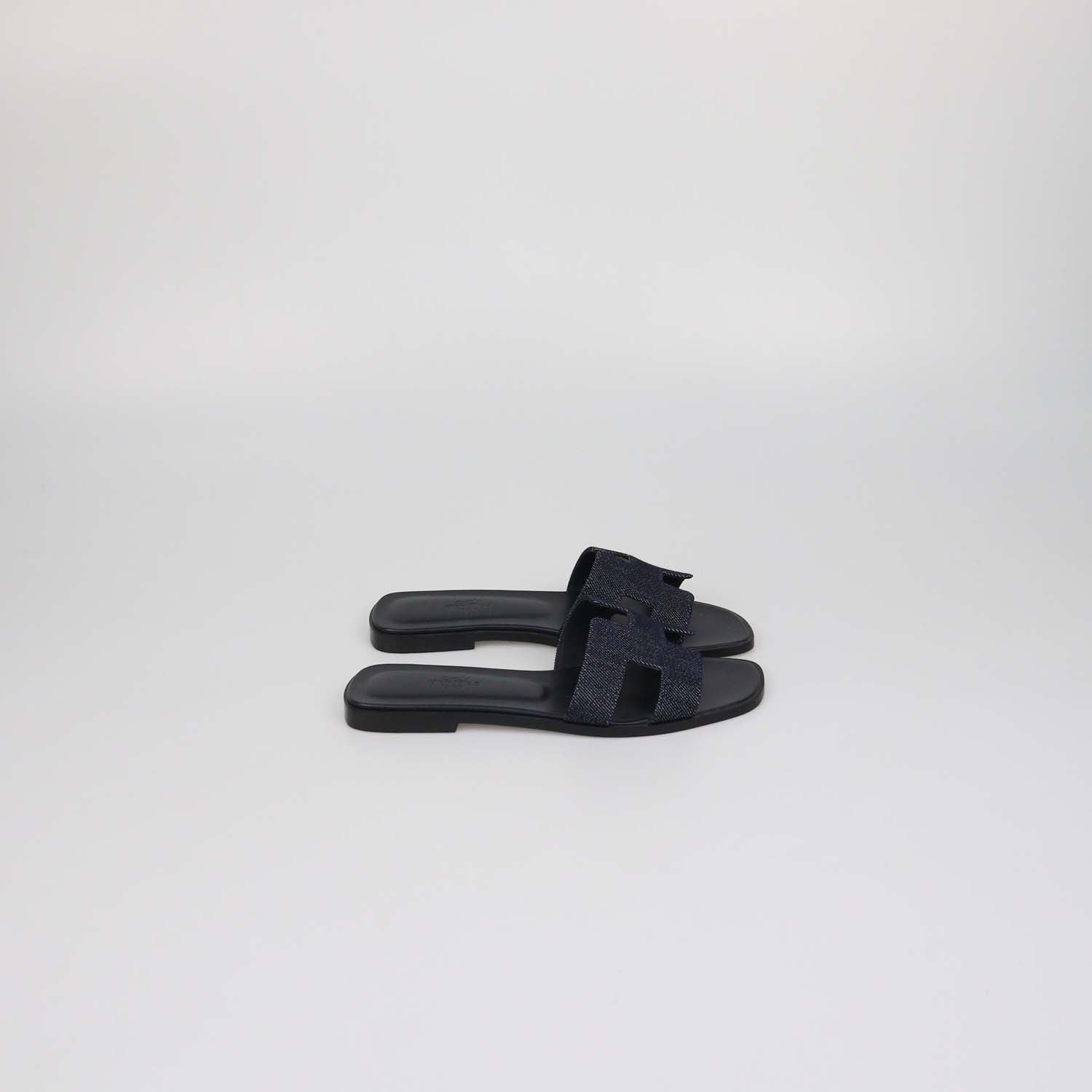 Hermes Navy Blue Denim Oran Sandals