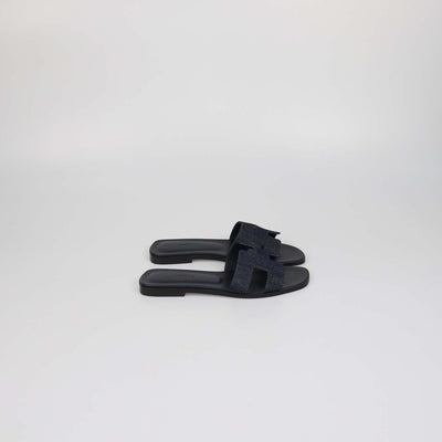 Hermes Navy Blue Denim Oran Sandals