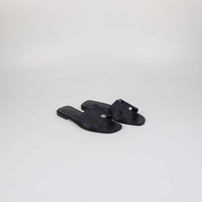 Hermes Navy Blue Denim Oran Sandals