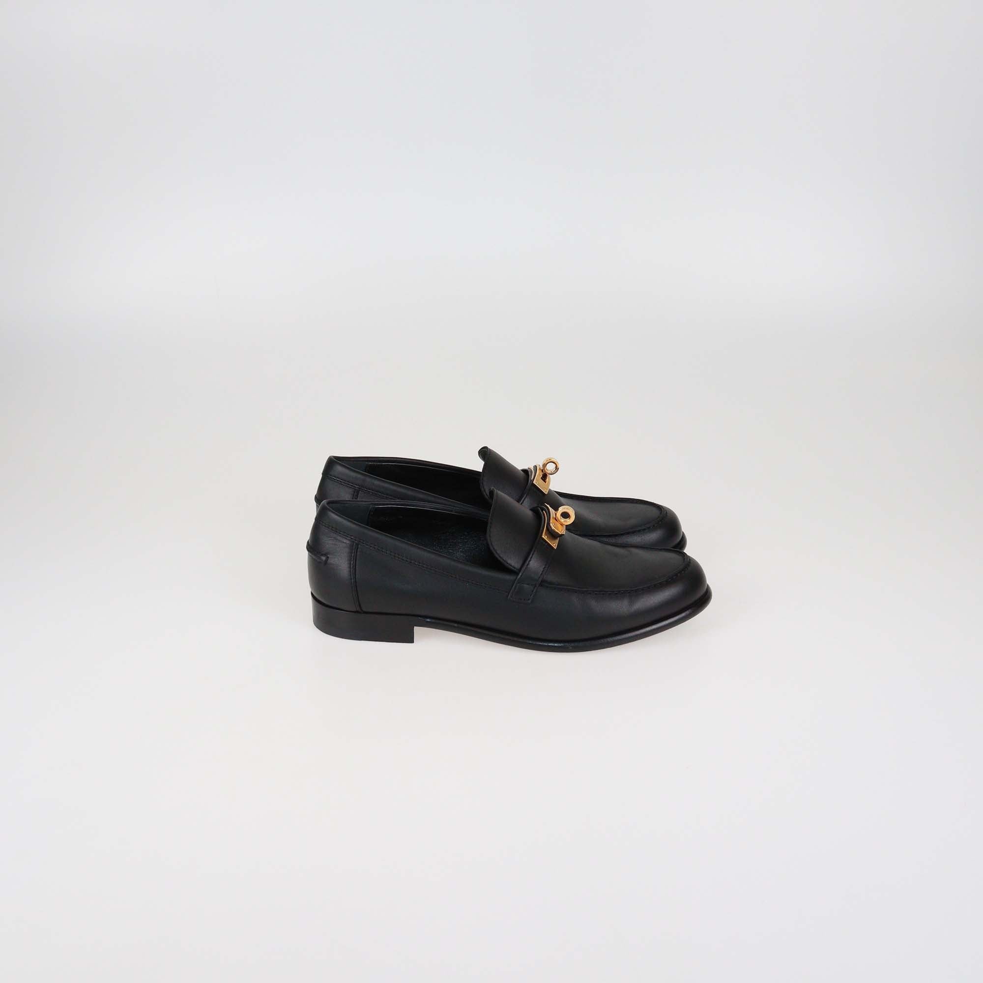 Hermes Black Leather Destin Loafers