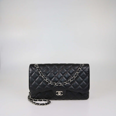 Chanel Black Quilted Caviar Leather Jumbo Classic Double Flap Bag