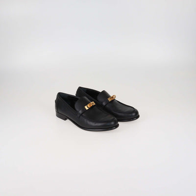 Hermes Black Leather Destin Loafers