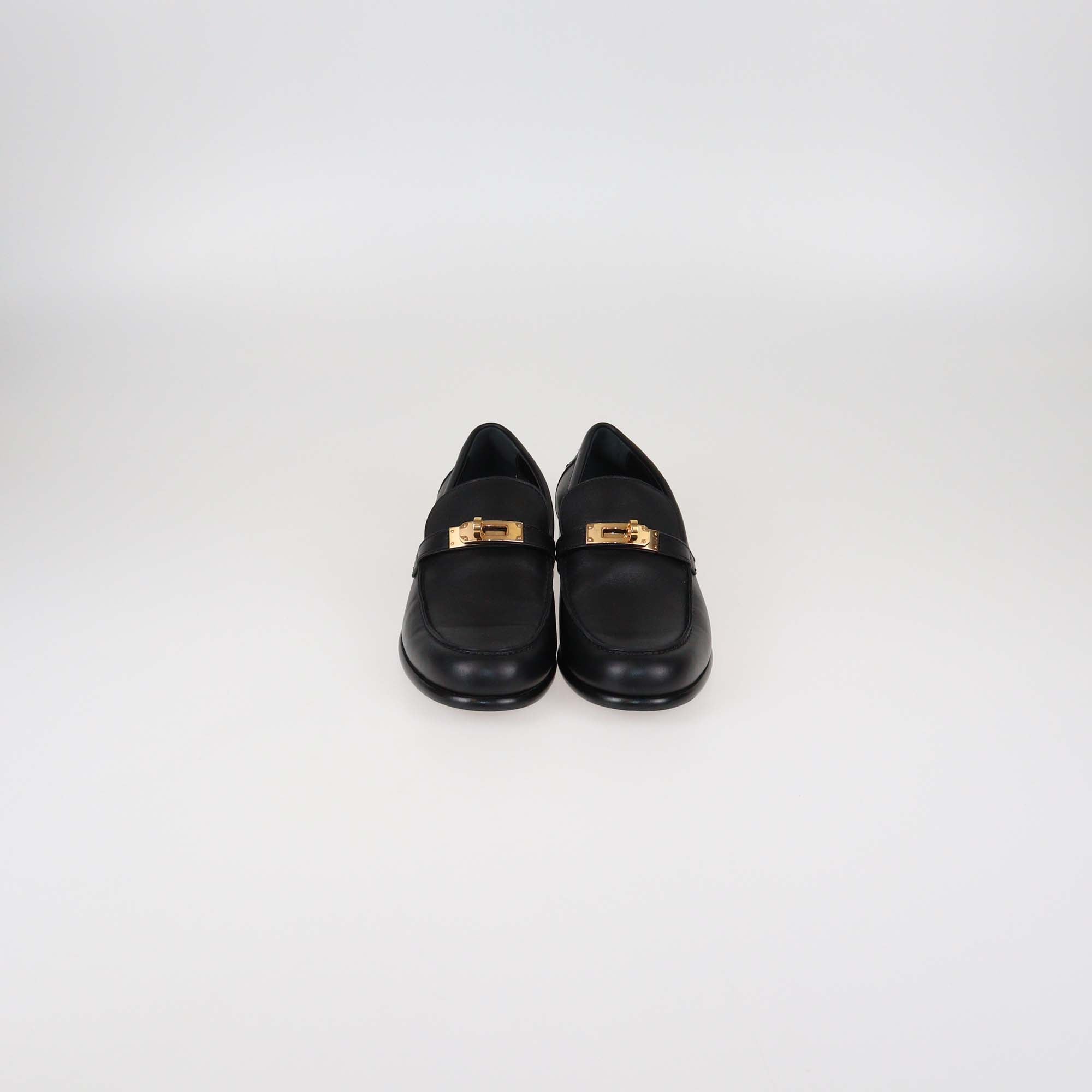 Hermes Black Leather Dentin Loafers