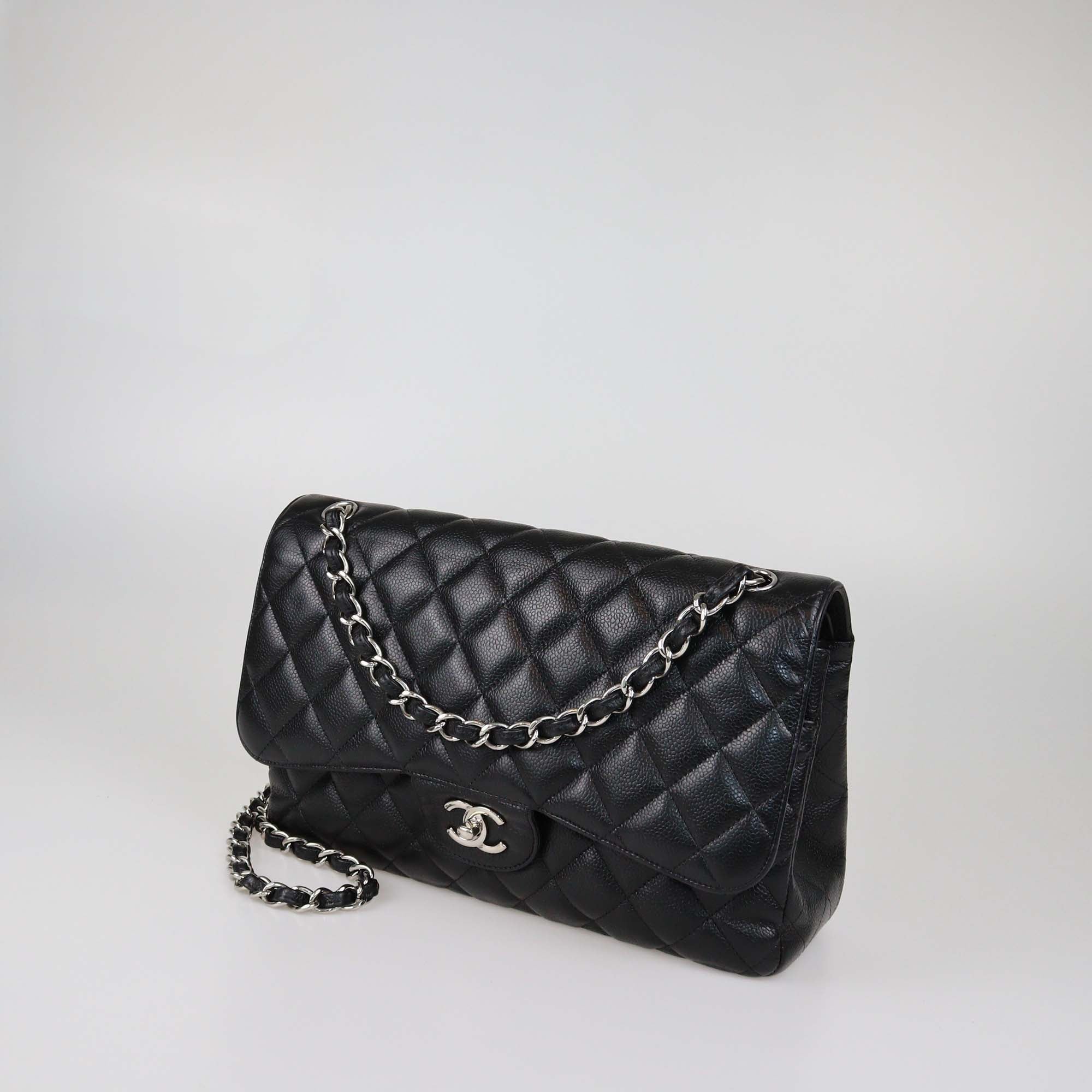 Chanel Black Quilted Caviar Leather Jumbo Classic Double Flap Bag