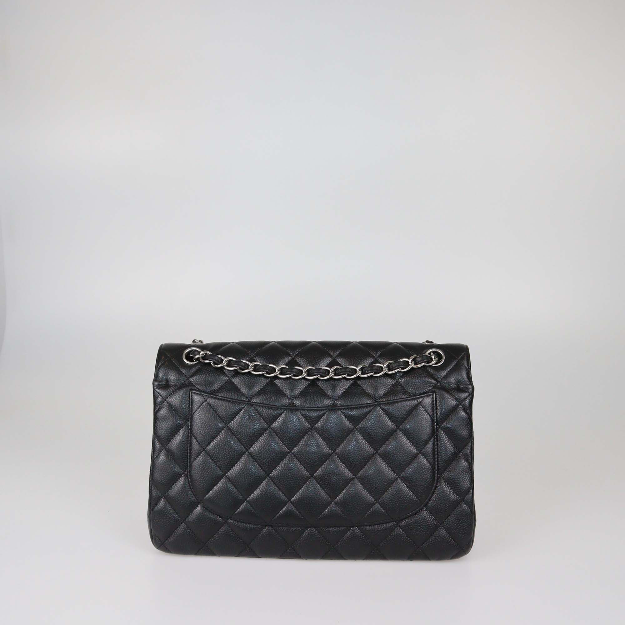 Chanel Black Quilted Caviar Leather Jumbo Classic Double Flap Bag