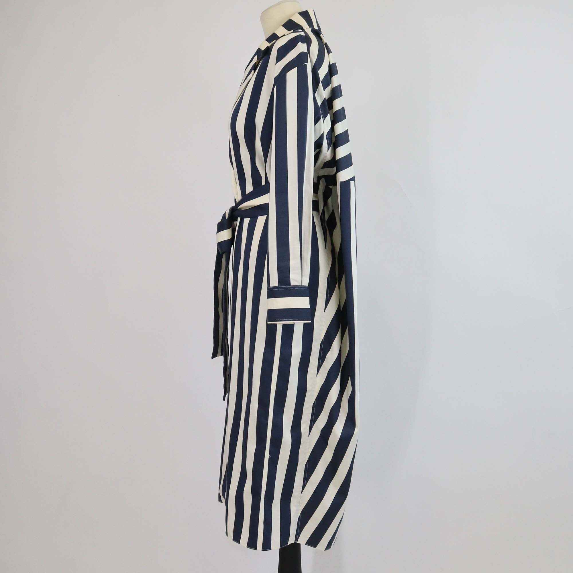 Asava Navy Blue/White Cotton Vesper Stripe Wrap Belted Midi Dress
