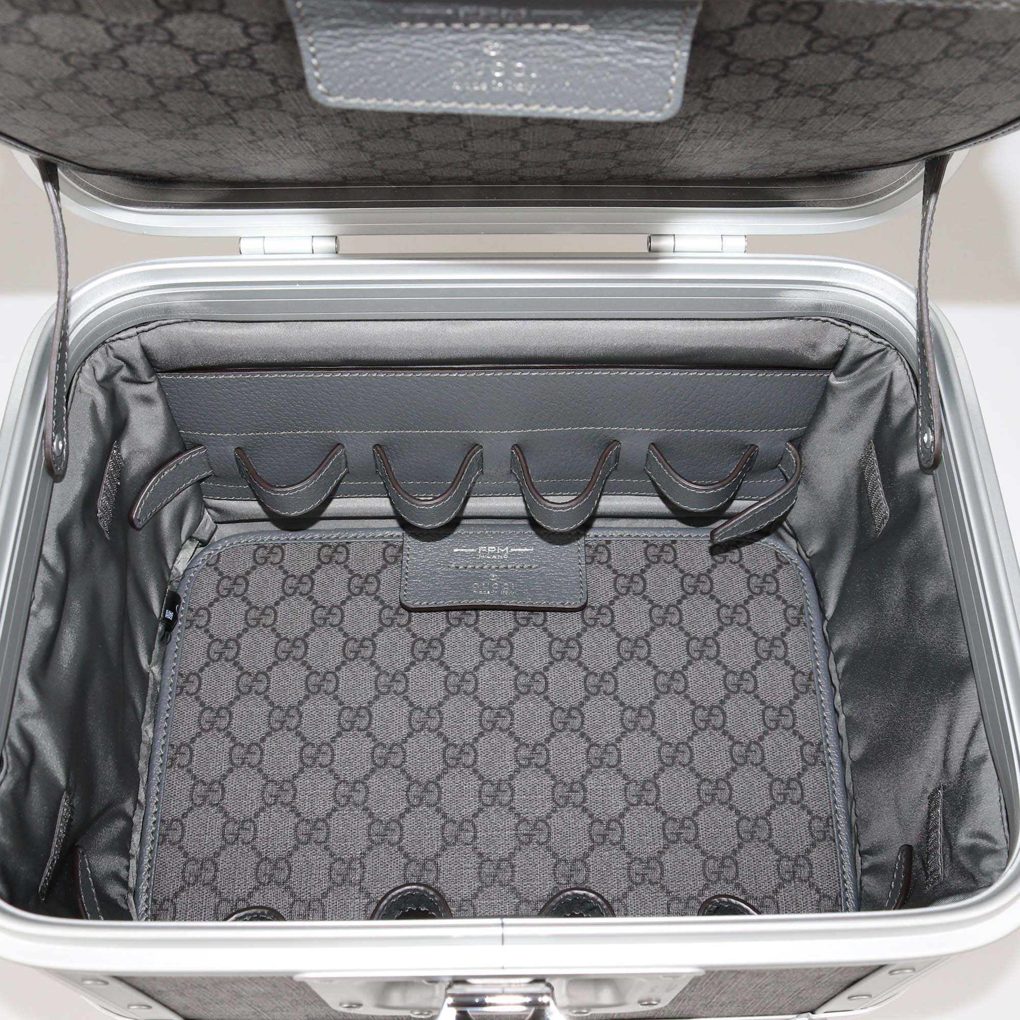 Gucci Brown/Silver GG Supreme Canvas and Aluminum Vanity Beauty Case