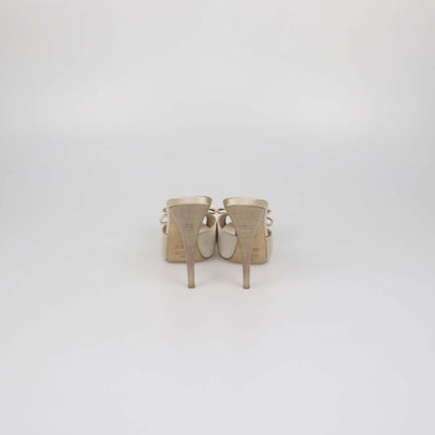 Fendi Metallic Beige Satin Bow Peep Toe Platform Sandals