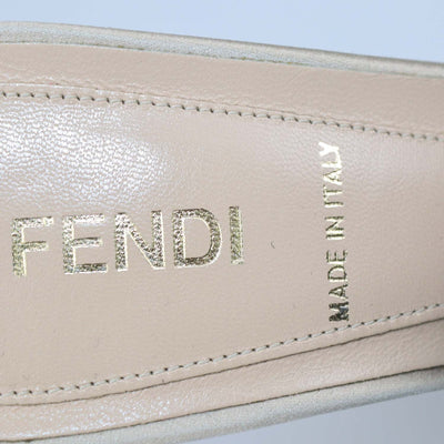 Fendi Metallic Beige Satin Bow Peep Toe Platform Sandals