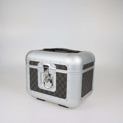 Gucci Brown/Silver GG Supreme Canvas and Aluminum Vanity Beauty Case
