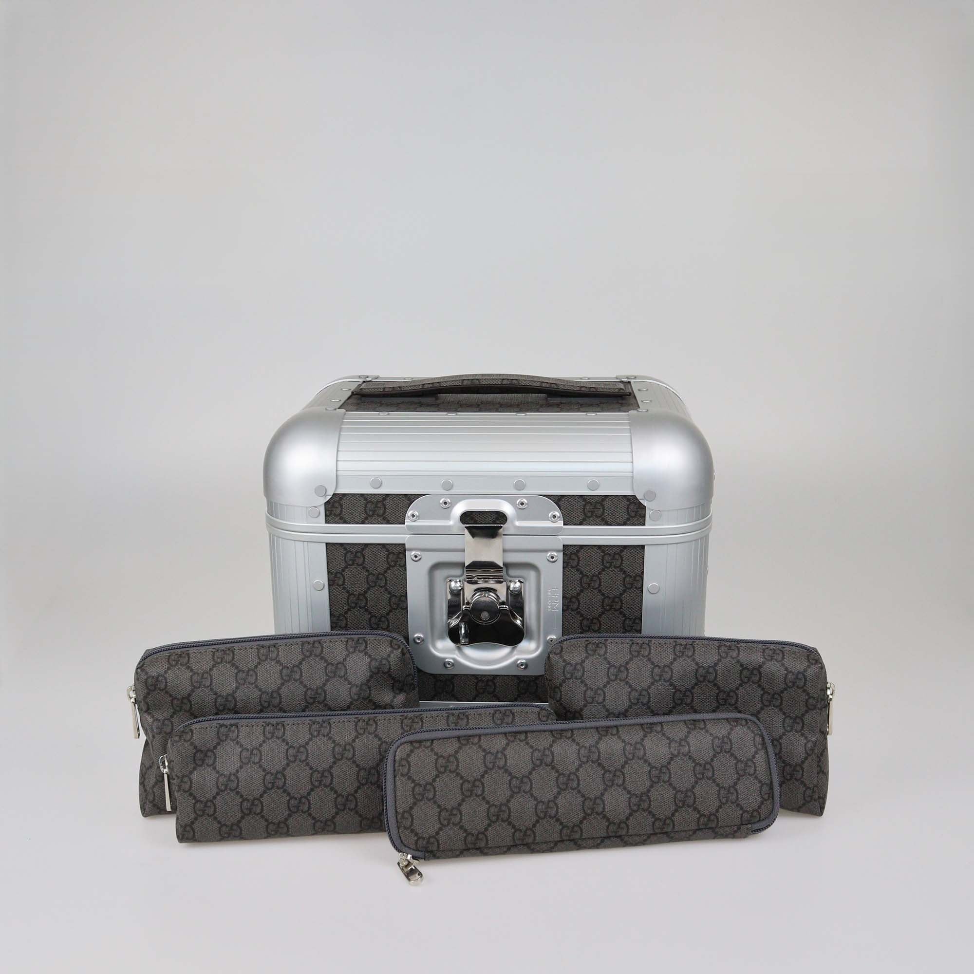 Gucci Brown/Silver GG Supreme Canvas and Aluminum Vanity Beauty Case