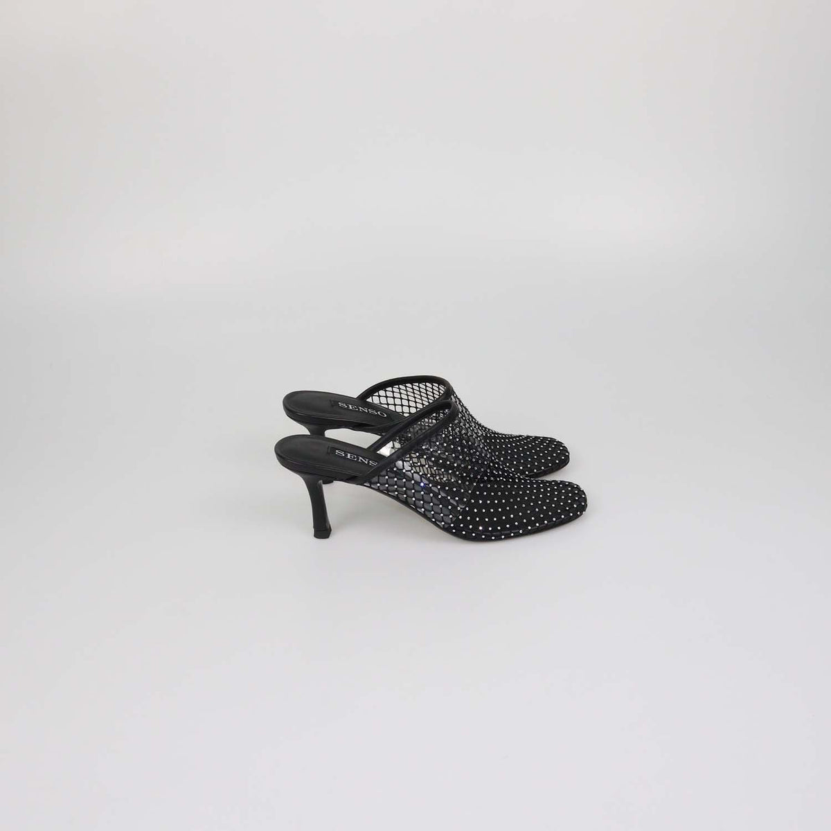 Senso Black Mesh Crystal Pam Mules